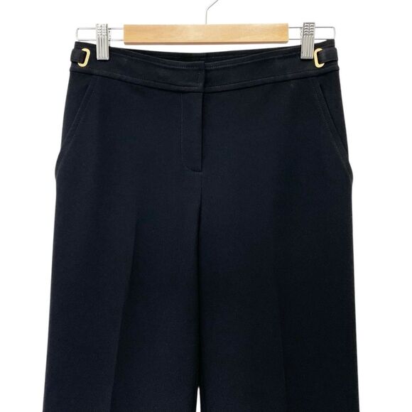 St. John Black Wide Leg Dress Pants Size 2 Nordstrom Gold Buckle Trim USA Made - Picture 4 of 11